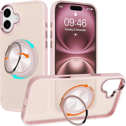 ZIYE Baby Pink Case for iPhone 16 Plus Case with Stand [Compatible with MagSafe] Slim Heavy Duty Protection Military Grade Shockproof Magnetic Cover with 360 Rotatable Ring Kickstand for Women Men