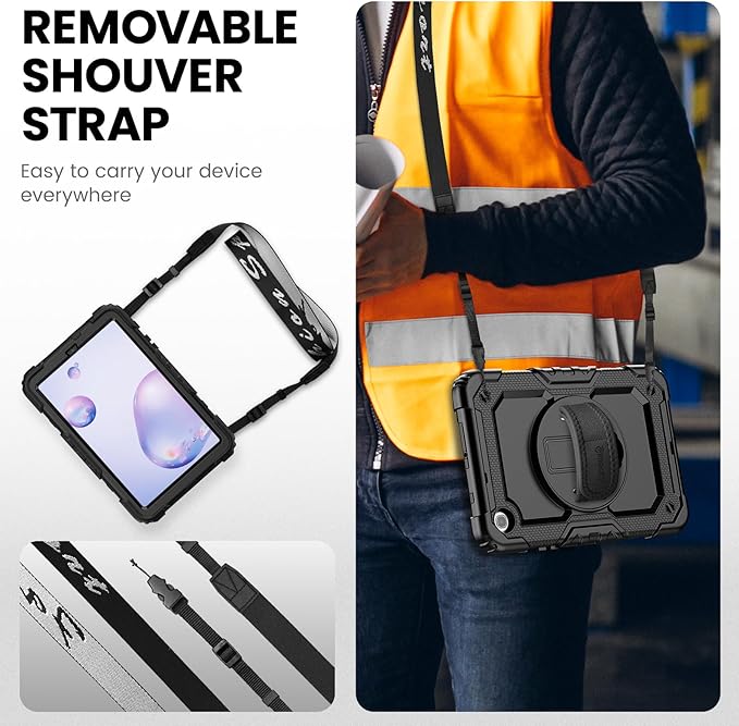 Timecity Case for Galaxy Tab A 8.4 Inch 2020, SM-T307 Case, with Stylus Holder Screen Protector/Swivel Stand/Hand Strap/Shoulder Strap, Heavy Duty Protective Tablet Case for SM-T307U- Black