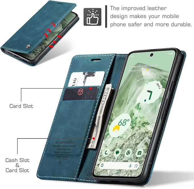 for Google Pixel 8A Case, Flip Wallet Leather Case with Card Holder Magnetic Closure Shockproof Kickstand Protective Phone Cases Cover for Pixel 8A, Blue-Green