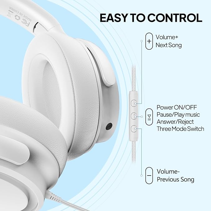 Wired Over-Ear Headphones with USB C Connector, Hi-Fi Stereo Sound, Noise-Isolating Ear Cups, Comfortable Fit for USB C Devices (No Bag, White)