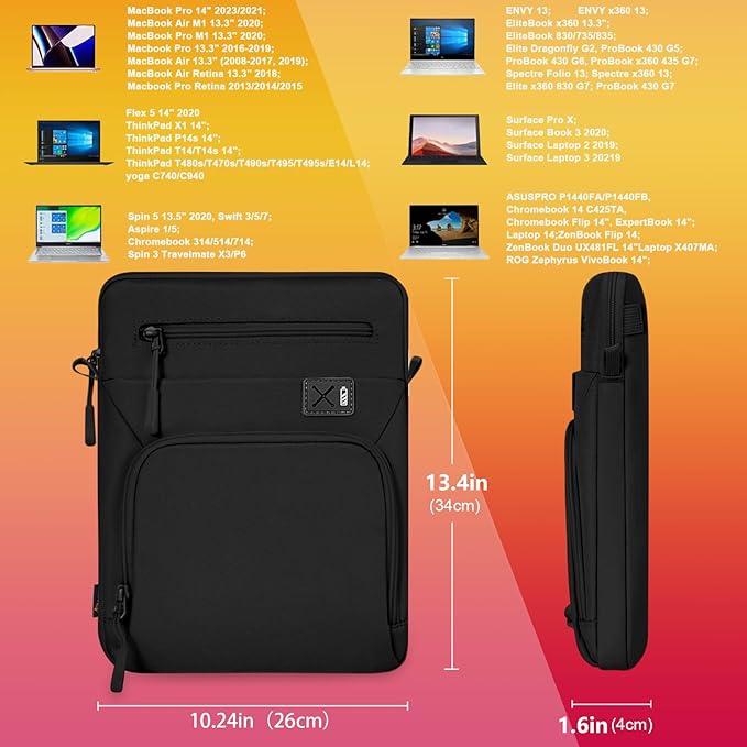 13-14 Inch Laptop Sleeve, Compatible with MacBook Pro 14 (M4–M1), MacBook Air 13/15 (M3/M2), Surface Laptop 4/5, iPad Pro 12.9 (6th–3rd Gen), & More – Waterproof Case with Handle
