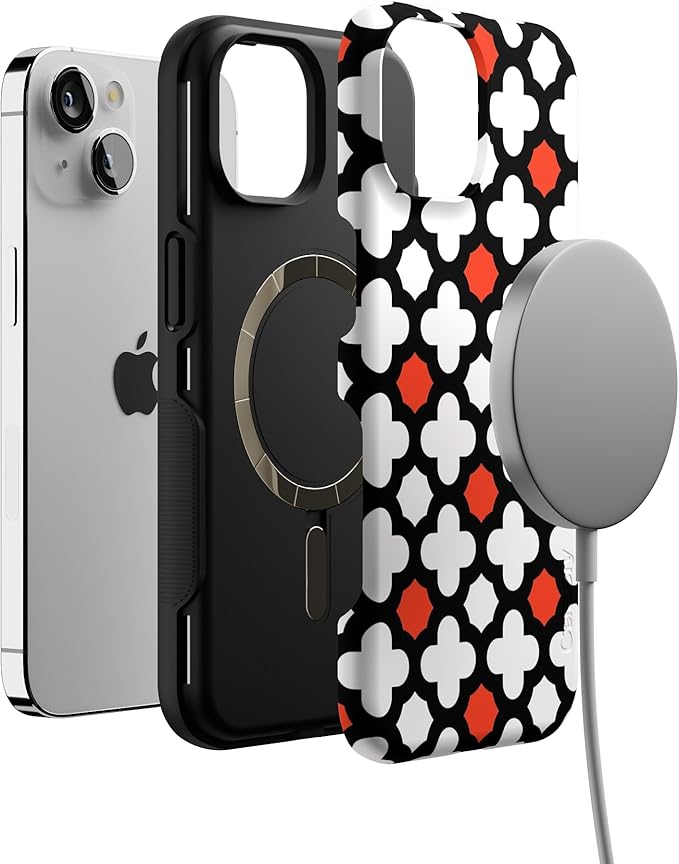 Casely iPhone 14 Case | Red Lattice Tile | High Contrast Design | Compatible with MagSafe | Bold Protective Design