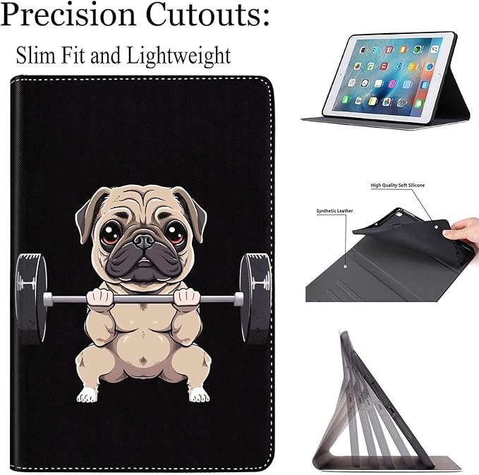 Case for Galaxy Tab A9 Plus ， Auto Sleep/Wake Multi-Angle Viewing Slim Folio Stand Cover for Samsung Galaxy Tab A9+/A9 Plus 11 Inch 2023 (SM-X210/X216/X218), Pug Dog Weightlifting