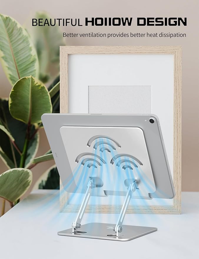 Tablet Stand, Adjustable Tablet Holder for Desk, Premium Aluminum Portable Holder for iPads, Kindle, Switch, and Smartphones, Fits 4-12" Devices Silver, Pro Size