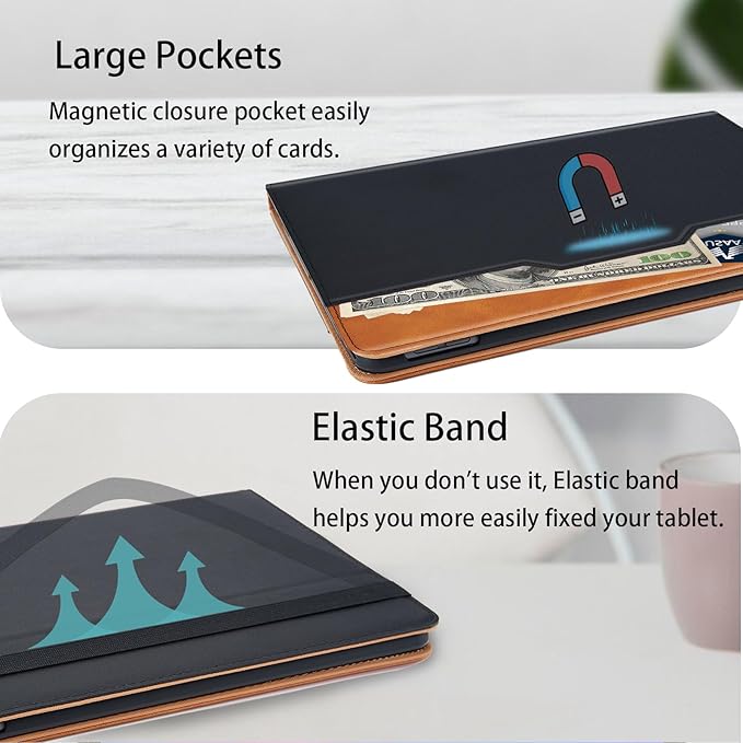 Case for Samsung Galaxy S10 Fe Plus 13.1 inch with S Pen Holder, PU Leather with Hand Strap Folio Flip Cover for Galaxy S10 FE+ with Pockets Auto Sleep/Wake for Man Woman, Black