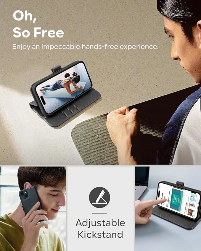 OCASE Compatible with iPhone 15 Wallet Case, PU Leather Flip Folio Case with Card Holders RFID Blocking Kickstand [Shockproof TPU Inner Shell] Phone Cover 6.1 Inch 2023, Spliced Gray