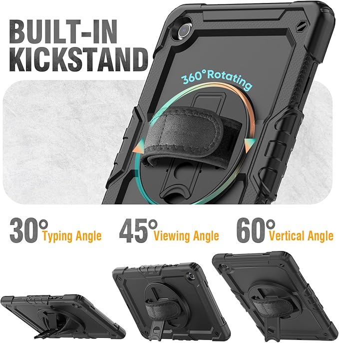 HXCASEAC Case for Samsung Galaxy Tab A9+ Plus 11 Inch, Protective with Screen Protector/Hand Strap/Pen Holder, Sturdy Shockproof for Samsung A9 Plus Tablet Case SM-X210 SM-X216 SM-X218 - Black