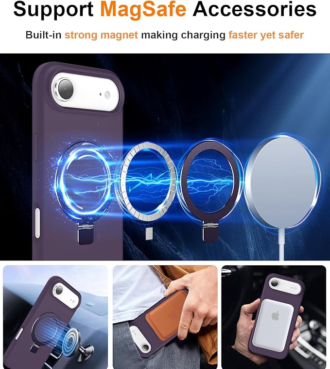 ZHK Liquid Silicone Designed for iPhone Air Case with Magnet Stand, [Precise Camera Lens Protection][Mil-Grade Drop Shockproof][Soft Anti-Scratch Microfiber Lining] Slim Fit Cover, Purple