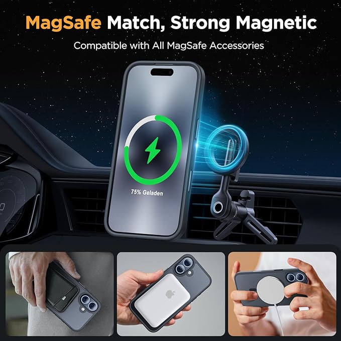 Miracase Magnetic for iPhone 17 Case (Compatible with MagSafe) with Screen Protector Military-Grade Protection, Anti-Fingerprint Translucent Matte Phone Cover for iPhone 17 6.3 inch, Black