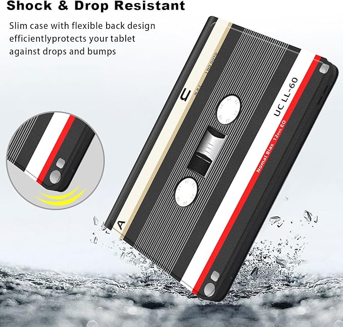 Slim Case for Samsung Galaxy Tab S10 FE / S9 FE 5G 10.9" & Tab S9 11", PU Leather Protective Cover, Multi-Angle Stand, Auto Sleep/Wake, Retro Tape