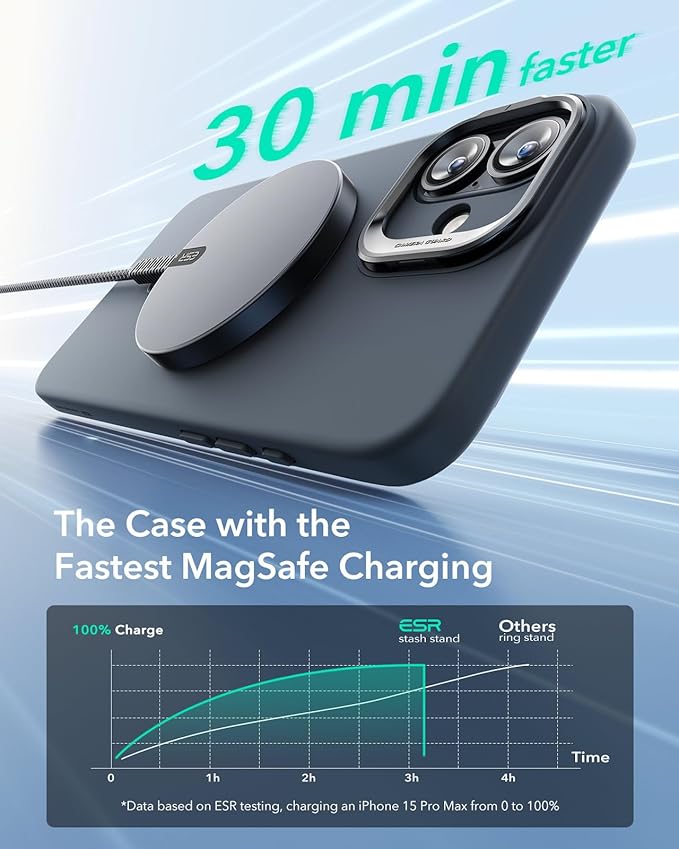 ESR for iPhone 16 Plus Case, Silicone Case with Stand, Military-Grade Protection, Built-in Camera Stash Stand, Magnetic Phone Case for iPhone 16 Plus, Cloud Series, Black