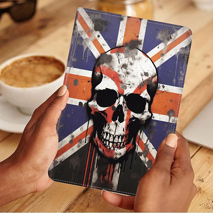 Case for Samsung Galaxy Tab S10 Lite / S10 FE / S9 FE 10.9-Inch / S9 11-Inch, Slim Lightweight PU Leather Stand Cover with Auto Wake/Sleep, British Flag Skull