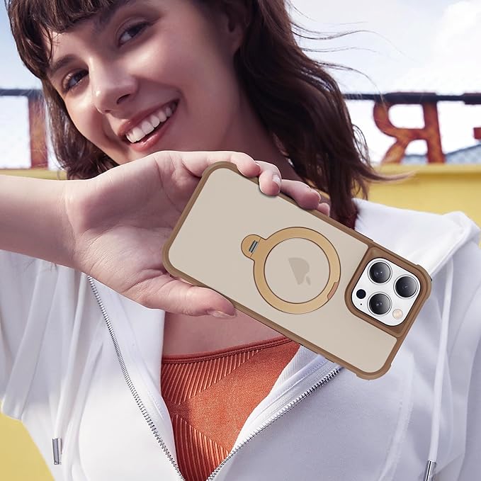 Compatible with iPhone 16 Pro Max Case with Invisible Magnetic 360°Spin Stand,Military-Grade Shockproof Protection [Compatible with Mag-safe] Non-slip Edge Translucent Case (6.9",Desert Brown)