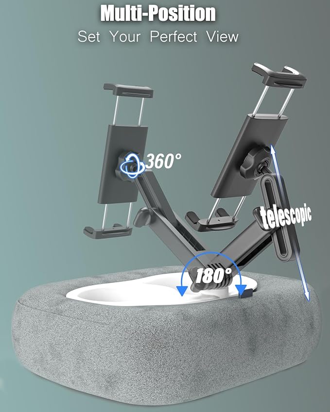 Charchendo Tablet Pillow Stand Soft Plush Fabric With Adjustable Telescopic Arm, 360° Adjustable iPad Stand for Bed, Sofa, Detachable Bowl, Fit for 4"-12.9" Kindle, iPad, Phone/Tablet, Google, Samsung