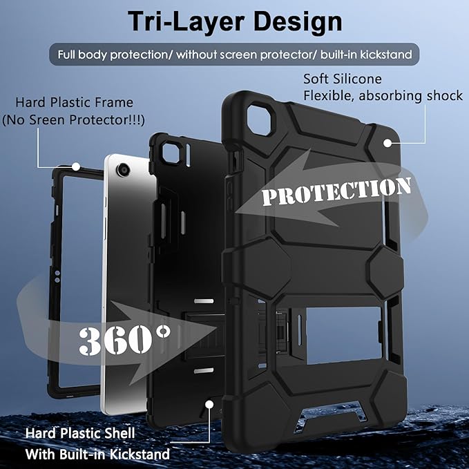 CCMAO Case for Samsung Galaxy Tab A9+/A9 Plus 11" 2024 Model (SM-X210/X216/X218), Complete Protection Heavy Duty Shockproof Rugged Protective Case for Kids Boys Girls, Black