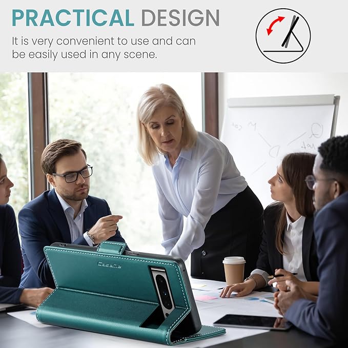 for Google Pixel 8 Pro Case, Premium PU Leather Wallet Case Flip Cover with [RFID Blocking][Card Holder][Stand Function] Shockproof Protective for Google 8 Pro, Blue-Green