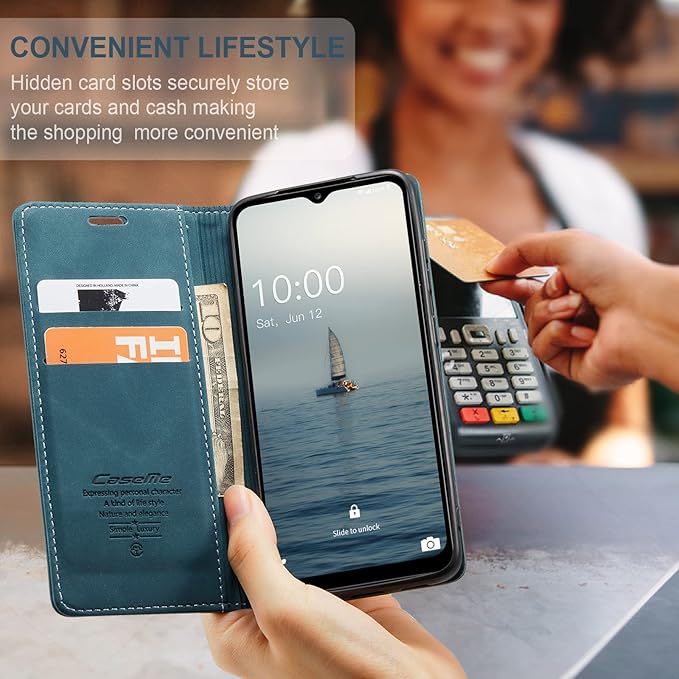 for Samsung Galaxy A14 4G/5G Case, Flip Wallet Leather Case with Card Holder Magnetic Closure Shockproof Kickstand Protective Phone Cases Cover for Galaxy A14 Phone Cover,Blue-Green