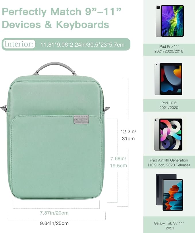 MoKo 9-11 Inch Tablet Sleeve Bag Handle Carrying Case with Shoulder Strap Fits 11inch iPad Air M3, iPad A16 2025, Pro 11 inch, iPad 10/9/8/7th Gen, Tab S8/S9 11", Cyan