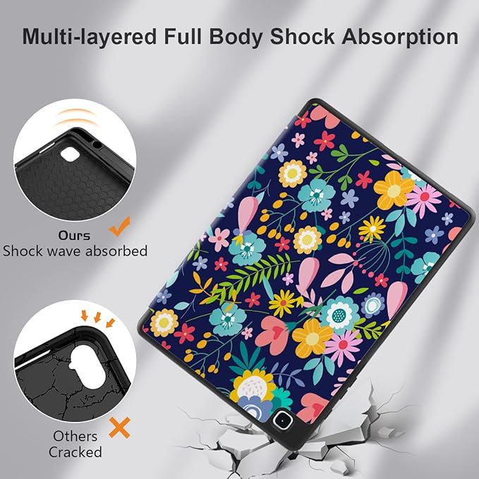 DONGKE Case for Samsung Galaxy Tab S6 Lite 10.4 Inch 2024/2022/2020, Trifold Stand + S Pen Holder + Auto Wake/Sleep + Soft TPU Protective Stand Back Cover, Florals