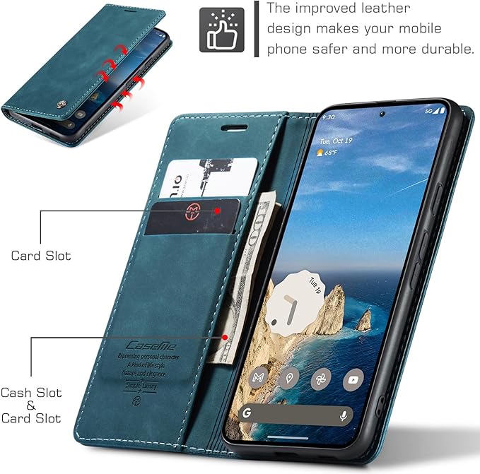 for Google Pixel 9a Case, Flip Wallet Leather Case with Card Holder Magnetic Closure Shockproof Kickstand Protective Phone Cases Cover for Pixel 9a, Blue-Green