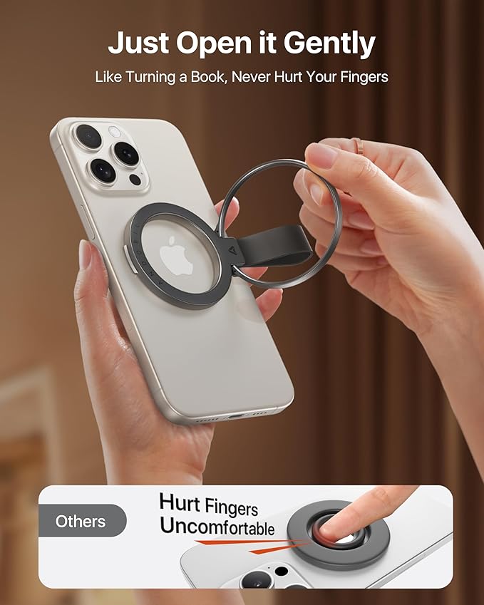 andobil [2025 Unrivaled Stability] Magnetic Phone Grip Holder for MagSafe Ring Stand Holder Kickstand Compatible with MagSafe Accessories for iPhone 17 Air 16 Pro Max Plus 15/14/13/12&Android, Grey