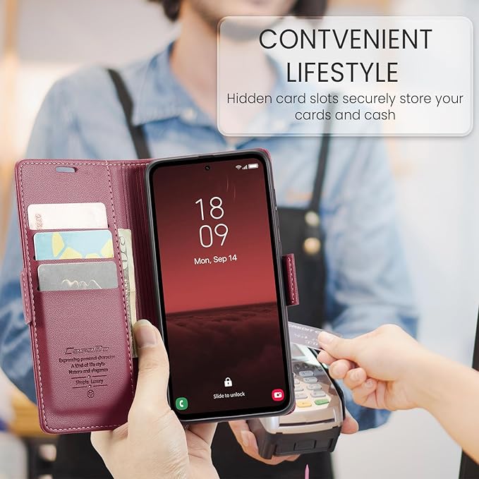 for Samsung Galaxy A35 5G Case, Premium PU Leather Wallet Case Flip Cover with [RFID Blocking][Card Holder][Stand Function] Shockproof Protective for Samsung Galaxy A35, Red