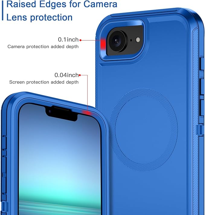 for iPhone 16e Case [Compatible with MagSafe] Shockproof 3-Layer Full Body Protection [Without Screen Protector] Rugged Heavy Duty Cover Case for Apple iPhone 16e 6.1" 2025,Sea Blue