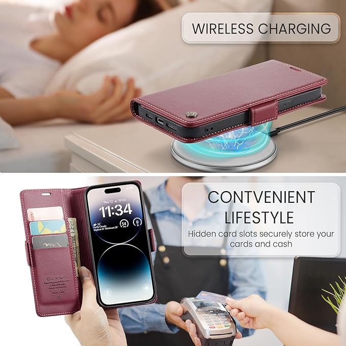 for iPhone 14 Pro Max Case, Premium PU Leather Wallet Case Flip Cover with [RFID Blocking][Card Holder][Stand Function] Shockproof Protective for iPhone 14 Pro Max, Red