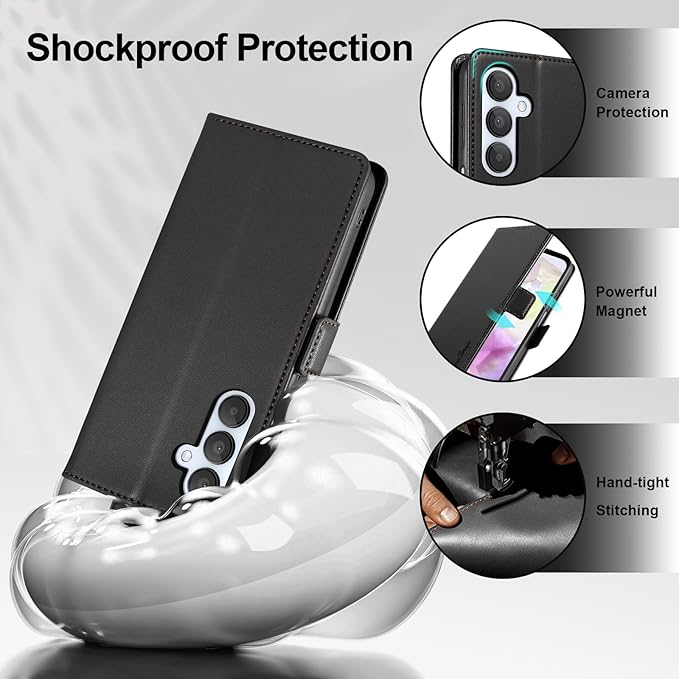 Wallet Flip Case for Samsung Galaxy A35 5G - [RFID Blocking] Luxury PU Leather Card Holder Magnetic Phone Cover with Kickstand,Shockproof Protective Case,Black