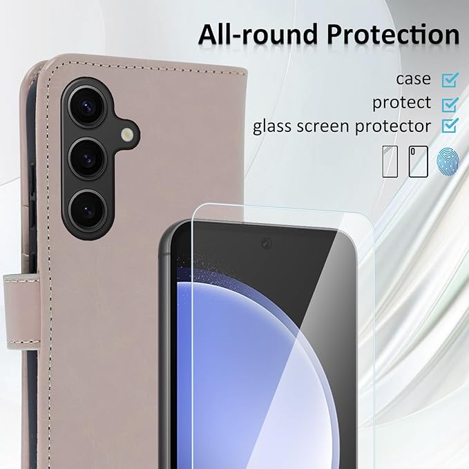 MONASAY Wallet Case Fit for Samsung Galaxy S23 FE 6.4 inch 5G,[RFID Blocking] Flip Folio Leather Cell Phone Cover with Credit Card Holder, Pinksand