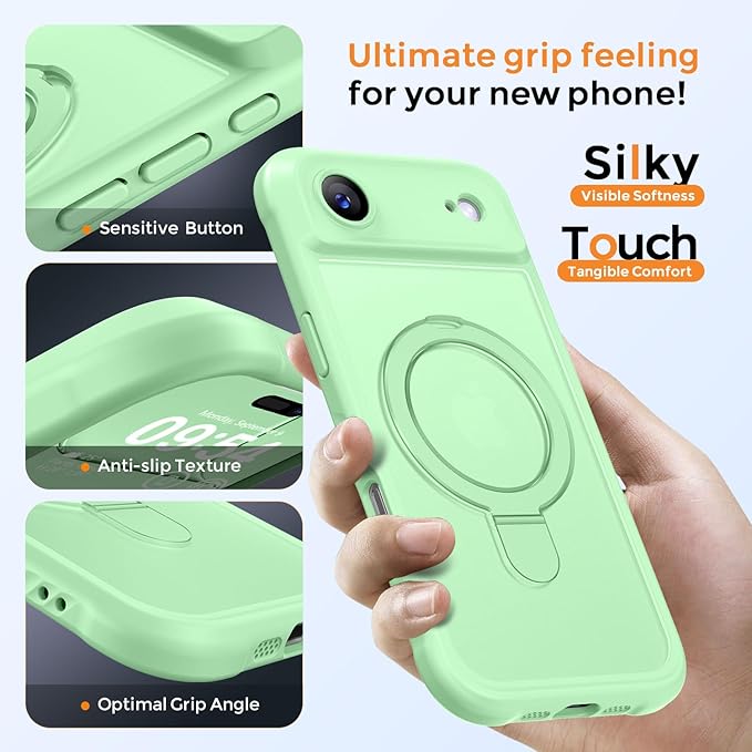 MOCCA Compatible with iPhone Air Case with Magnetic Invisible Stand [Full Camera Protection] [Compatible with Magsafe] Military Drop Shockproof Translucent Matte Phone Case Cover 6.5",Matcha Green