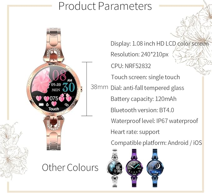 Smartwatch for Women Compatible for iPhone Samsung Android iOS Phones. Smart Bracelet with Female Menstrual Cycle Heart Rate Blood Pressure Remote Photography Waterproof Pedometer (Sliver)
