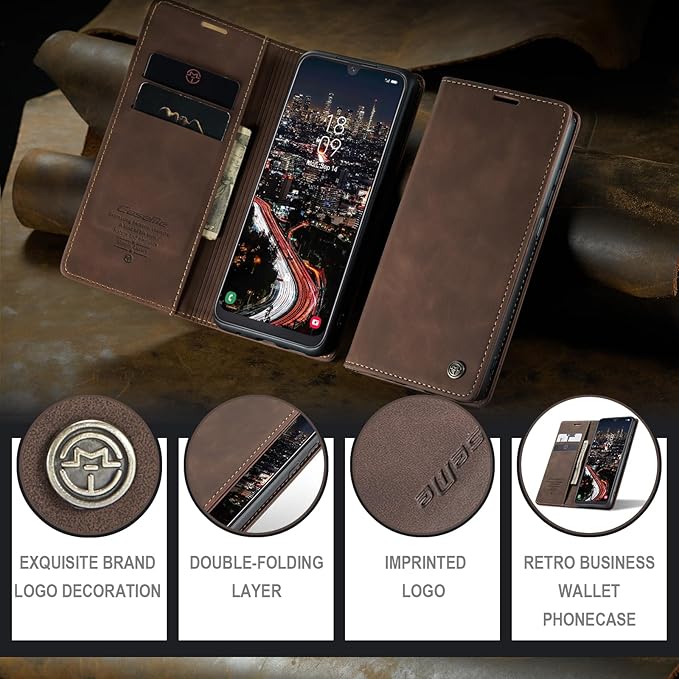 for Samsung Galaxy A50 Case, Flip Wallet Leather Case with Card Holder Magnetic Closure Shockproof Kickstand Protective Phone Cases Cover for Samsung A50,Coffee