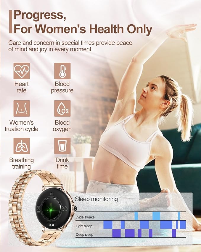 Smart Watches for Women (Answer/Make Call) with Diamonds, 1.3”HD Screen Bluetooth Smartwatch for Android iOS Phones, IP68 Waterproof Fitness Activity