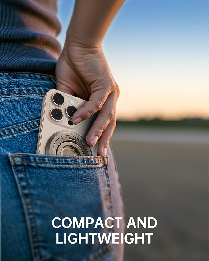 SYNCWIRE Magnetic Phone Ring Holder for MagSafe, 360° Rotation Dual Sided Magnet Grip Cell Phone Ring Stand Finger Kickstand Compatible with iPhone 16 15 14 13 12 Pro Max fits MagSafe - Desert Gold