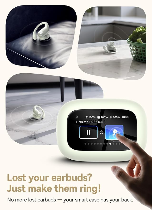 Wireless Earbuds, ENC Noise Cancelling Sport Ear Buds with Smart Touch Screen Charging Case, Bluetooth 5.4 Headphones, Bass Stereo Sound, 5 EQ Over-Ear Earbuds for Sports/Workout/Gym-Rice