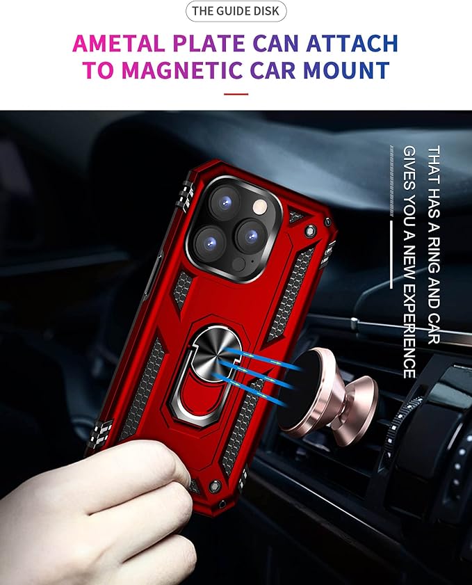 ADDIT Phone Case for iPhone 14 Pro Max Case,with Kickstand Ring,Adjustable Stand,Military Grade,Heavy Duty Protection,Shockproof,Anti-Fingerprint,Support Magnet Car Mount,Red