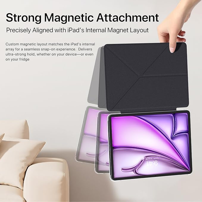for iPad Air 11 inch Case M3/M2(2025/2024), Slim Powerful Magnetic Attachment Full Corner Protective iPad Case with Auto Wake/Sleep and Hidden Pencil Holder (Midnight Black, iPad air 11 inch)