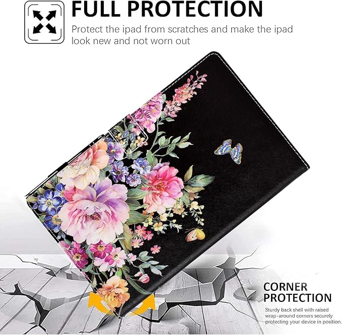 KEROM Case for Samsung Galaxy Tab A9+ Plus 11 Inch 2024 2023 (SM-X210/X216/X218), Slim PU Leather Stand Case Protective Cover for Galaxy Tab A9+/A9 Plus Tablet, Auto Wake/Sleep - Flowers
