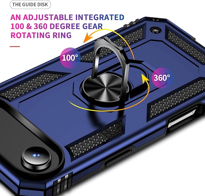 ADDIT Compatible with iPhone 17 Air Case with Tempered Glass Screen Protector, Adjustable Kickstand Ring, Military-Grade Heavy Duty Protection, Shockproof, Anti-Fingerprint,Blue