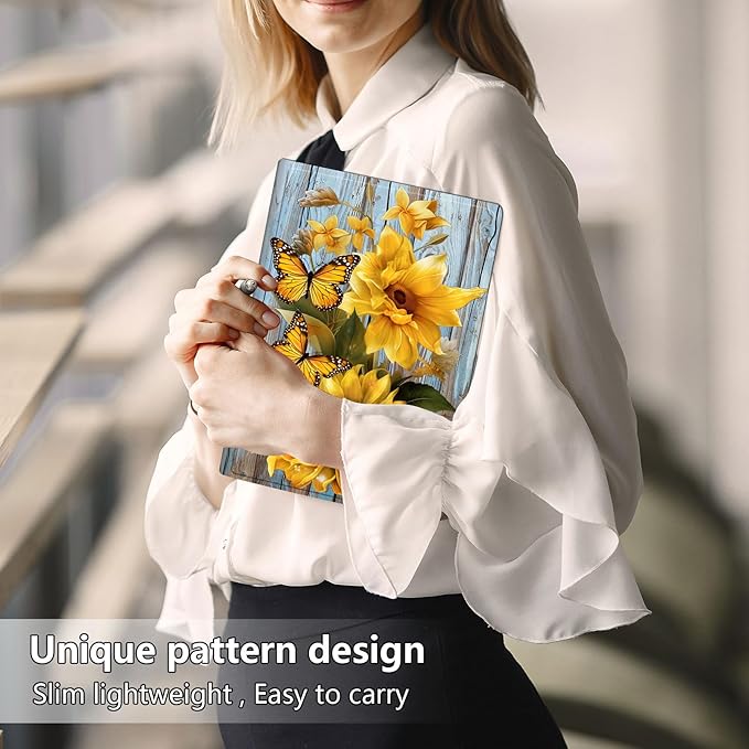 Slim Case for Samsung Galaxy Tab S10 FE / S9 FE 5G 10.9" & Tab S9 11", PU Leather Protective Cover, Multi-Angle Stand, Auto Sleep/Wake, Sunflower