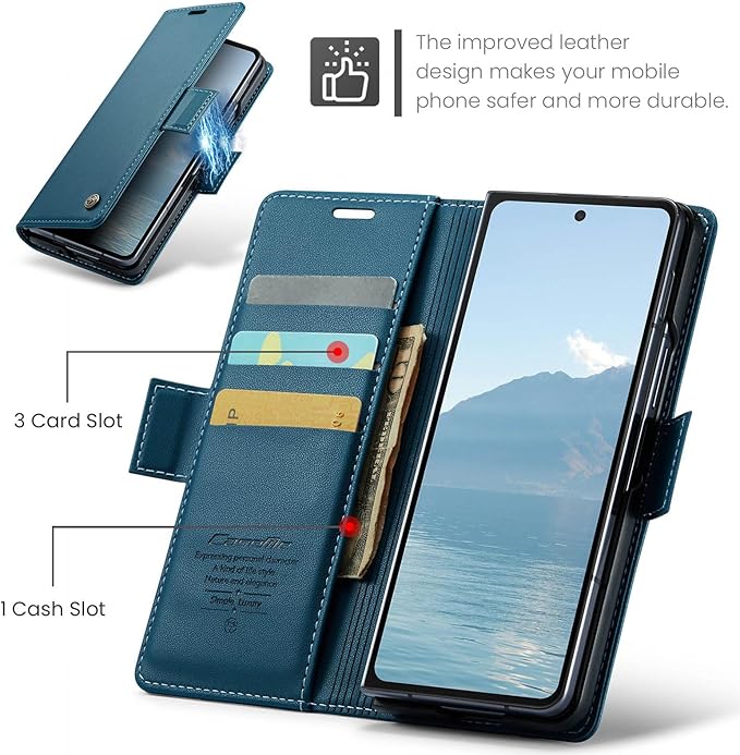 for Samsung Galaxy Z Fold 6 Case, Premium PU Leather Wallet Case Flip Cover with [RFID Blocking][Card Holder][Stand Function] Shockproof Protective for Samsung Galaxy Z Fold 6, Blue