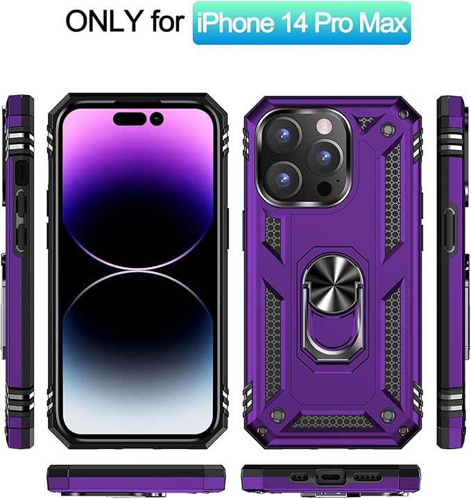 ADDIT Phone Case for iPhone 14 Pro Max Case,with Kickstand Ring,Adjustable Stand,Military Grade,Heavy Duty Protection,Shockproof,Anti-Fingerprint,Support Magnet Car Mount,Purple