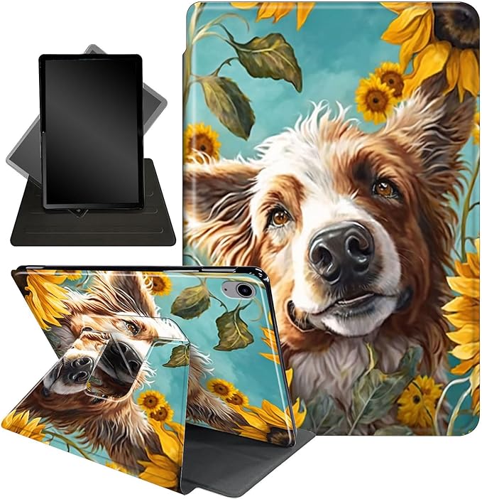 Case for Lenovo Tab P11 Plus Case 2021 (TB-J616F / J616X), 360 Degree Rotating Folding Stand,with Auto Sleep/Wake Case for Lenovo Tab P11 11” 2020 (TB-J606F TB-J606X),Dog Sunflower