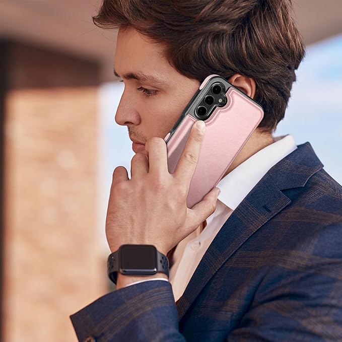 DJDUCK Designed for Samsung Galaxy S25 Case Wallet with Card Holder, [Magnetic Clasp Cover] [RFID Blocking Leather Protection] Shockproof Women Men Cases for Samsung S25 Rose Gold