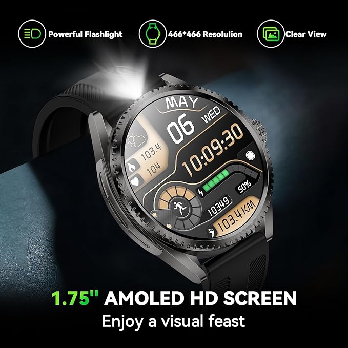 Military Smart Watch for Men (2025/Voice Assistant) Large 1.75-inch HD AMOLED Tactical Smartwatch for Android iOS 100+ Sport Mode Fitness Tracker with Heart Rate SpO2 Sleep Monitor IP67 Waterproof