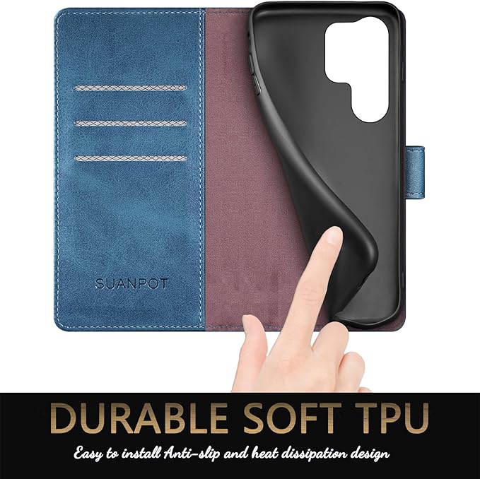 SUANPOT Compatible with Samsung Galaxy S25 Ultra Wallet case with RFID Blocking Credit Card Holder,Flip Book PU Leather Protective Cover Women Men for Samsung S25 Ultra Phone case Sky Blue