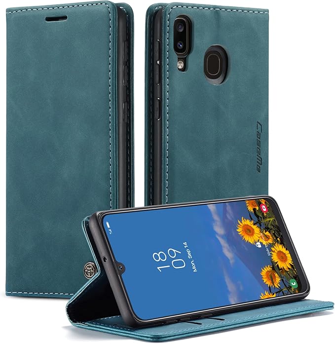 for Samsung Galaxy A40 Case, Flip Wallet Leather Case with Card Holder Magnetic Closure Shockproof Kickstand Protective Phone Cases Cover for Samsung A40,Blue-Green