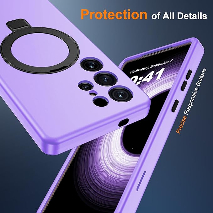 Designed for Samsung Galaxy S25 Ultra Case with Magnetic Ring Stand [Compatible with Mag-Safe][Military Grade Drop Protection][Build in Kickstand] S25 Ultra Phone Case 6.9",Light Purple