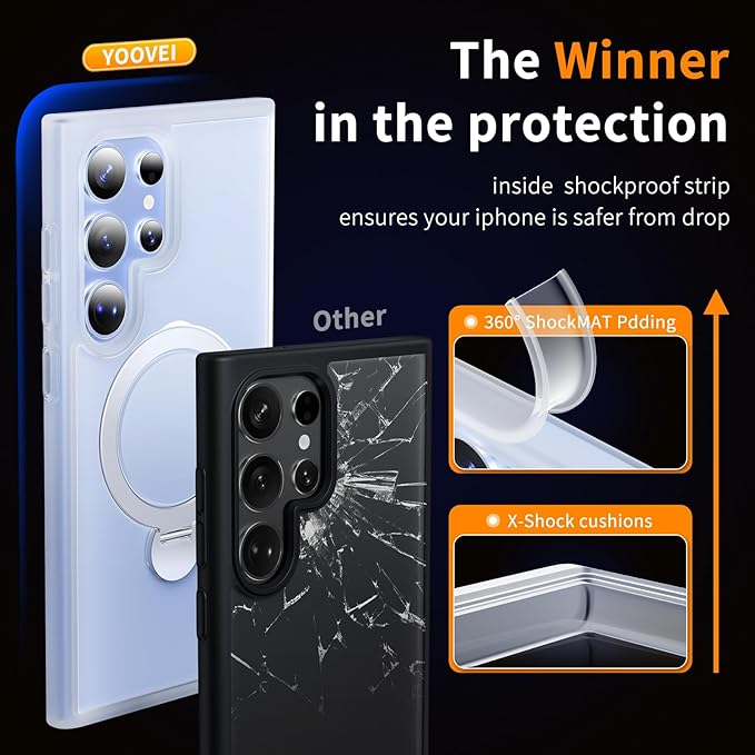 for Samsung Galaxy S24 Ultra Case,Compatible with Magsafe [Wireless Charging],with 360°Rotatable Magnetic Ring Stand,Matte Translucent Slim Soft Edge Phone Kickstand,Frosted White